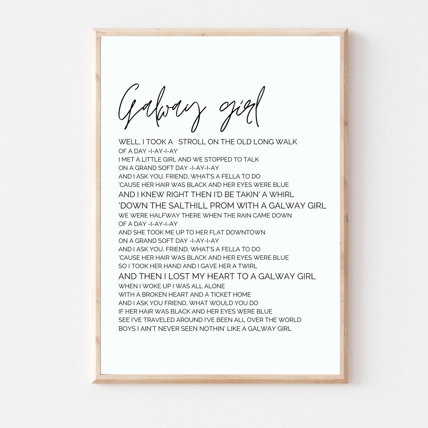 galway girl, galway girl print, Irish song print, song lyric print, lyric print, music prints, Irish print, wall art, wall print,