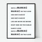 Maniac 2000, Irish print, Irish song, lyrics print, Irish saying, Irish gift, Irish language, Irish art, wall art, wall print,