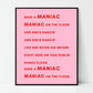 Maniac 2000, Irish print, Irish song, lyrics print, Irish saying, Irish gift, Irish language, Irish art, wall art, wall print,